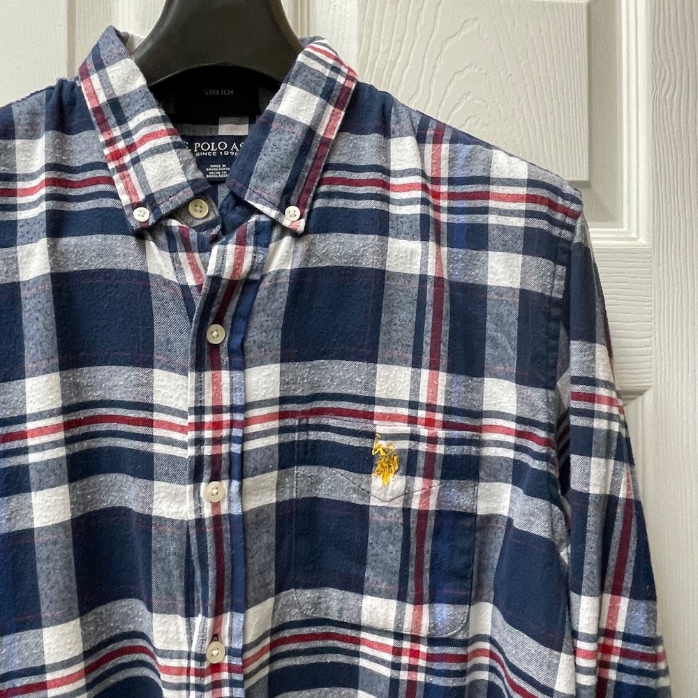 U S. Polo Assn U.S.P.A Men's Sz M L/S‎ Button EZ Wicking  Light Flannel Shirt
